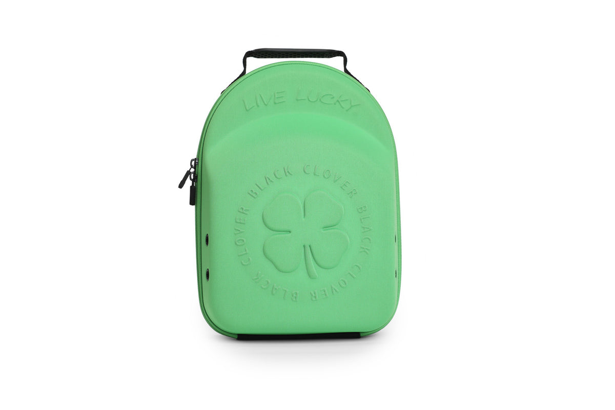 Black Clover green hat caddie for storing and protecting caps, front view