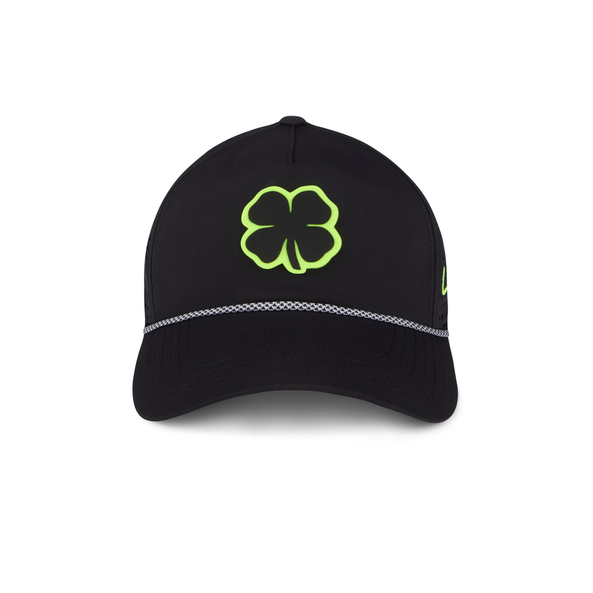 Black Clover Neo Nights fitted performance cap in dark tones with four-leaf clover, front view
