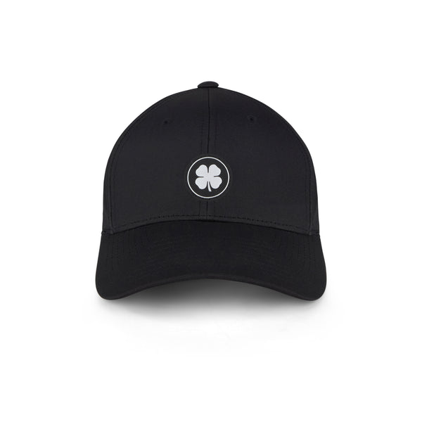 Black Clover Scope 2 fitted performance cap with embroidered four-leaf clover, front view